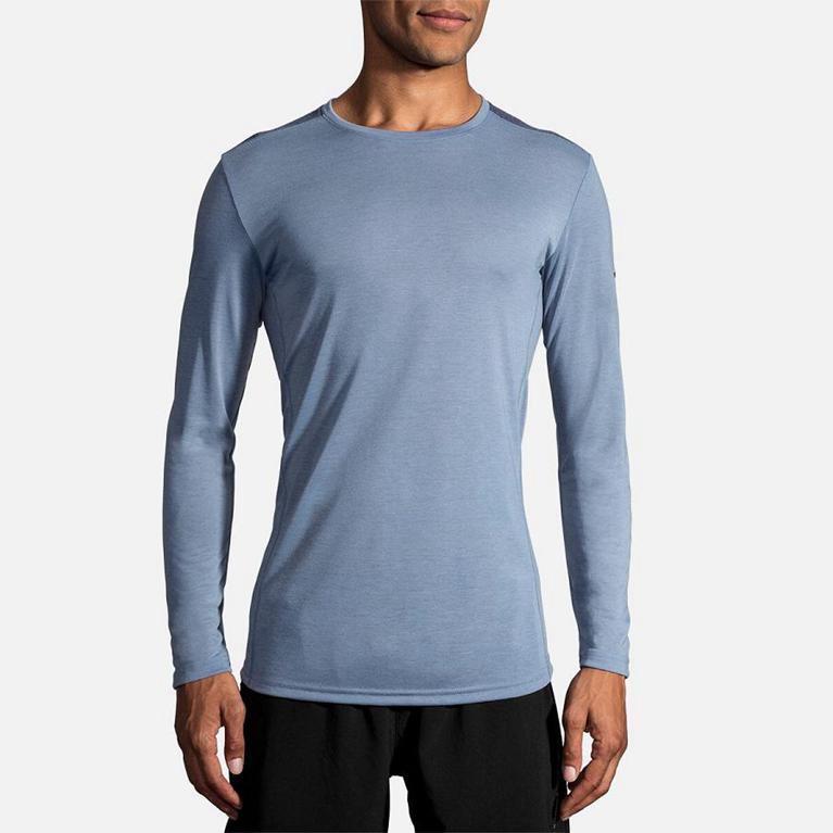 Brooks Distance Long Sleeve Running Shirt - Men's - Blue (17936-OVXW)